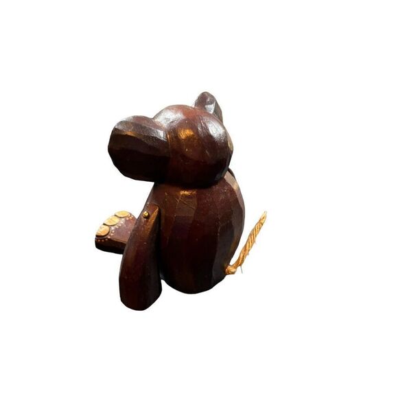 Hand-Carved Wooden Elephant Figurine With Hinged Legs & Decorative Accents - Picture 4 of 9